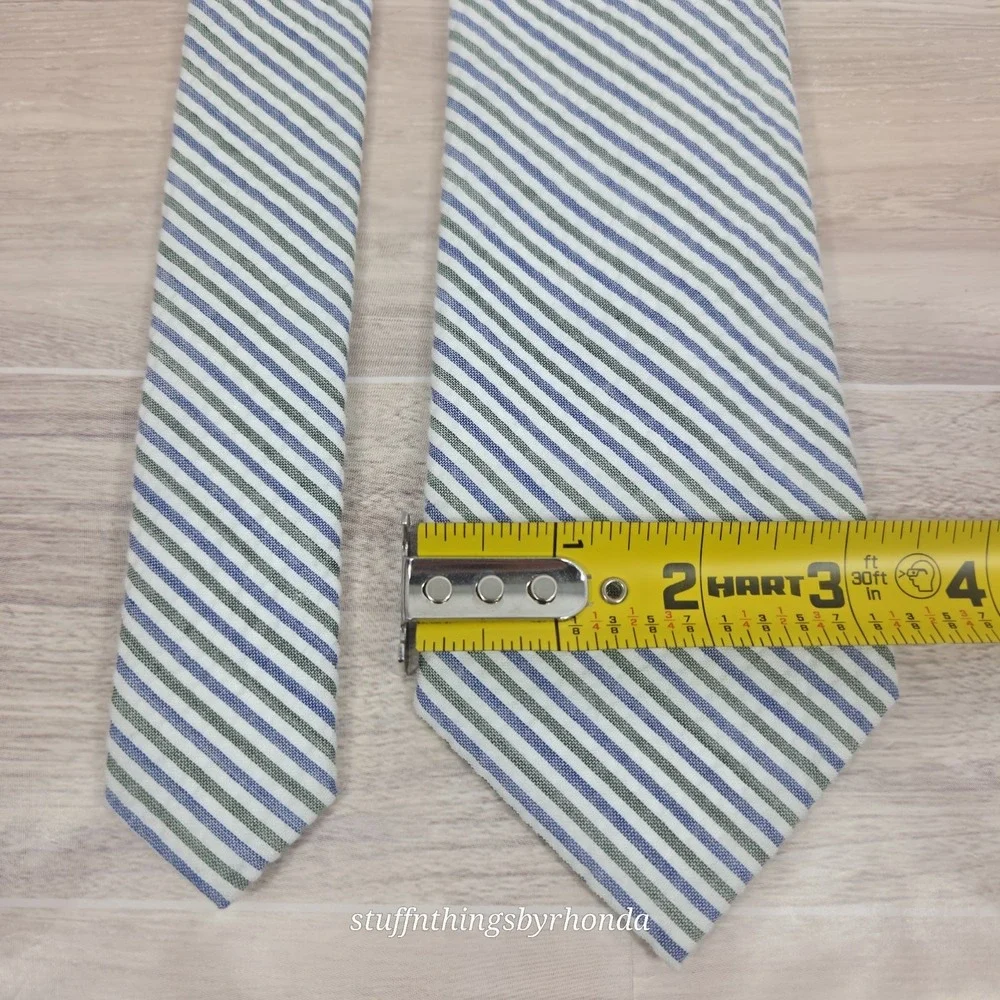 Saddlebred Green & Blue Striped Seersucker‎ Necktie Men's Classic Tie 58